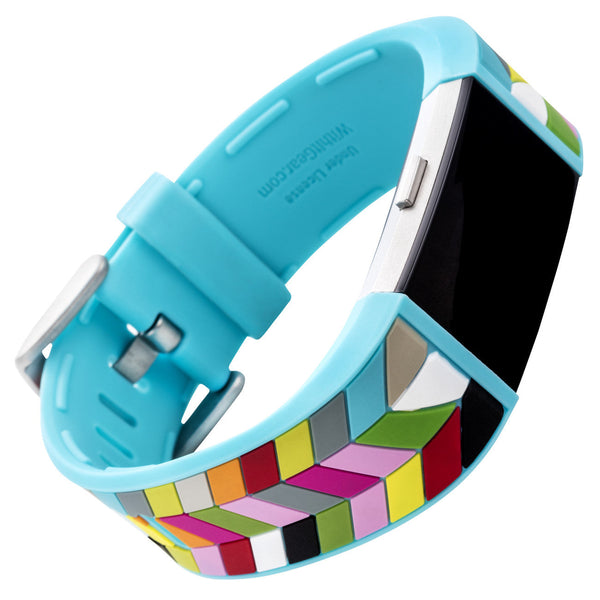 Designer Silicone Band for Fitbit Charge 2 by French Bull in Blue Ziggy