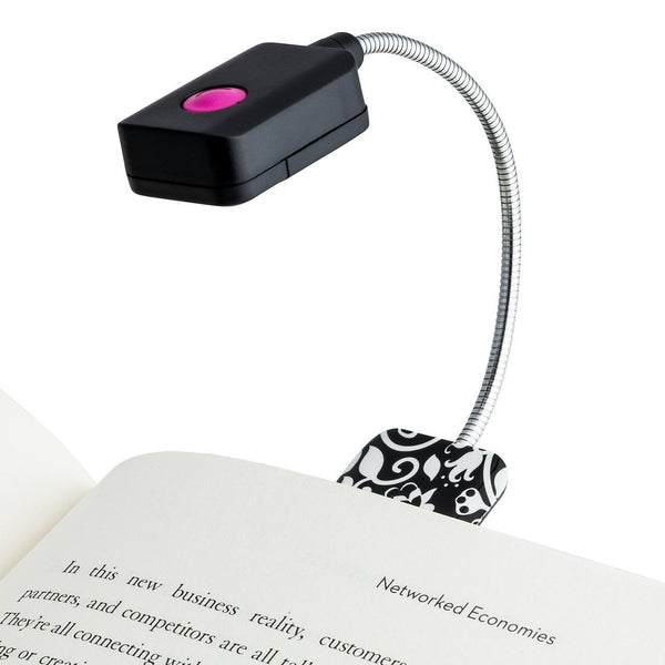 LED Book and Reading Light by French Bull - Black and White Floral Vine Pattern
