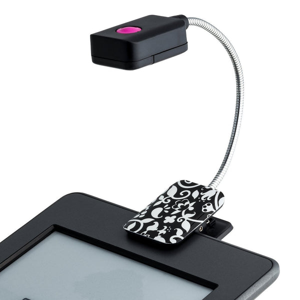 LED Book and Reading Light by French Bull - Black and White Floral Vine Pattern