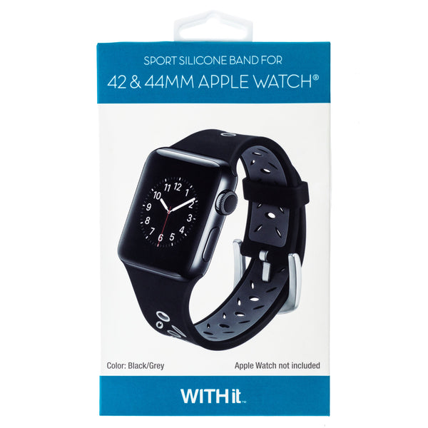 WITHit Silicone Band for 42/44/45mm Apple Watch - Sport, Black/Gray
