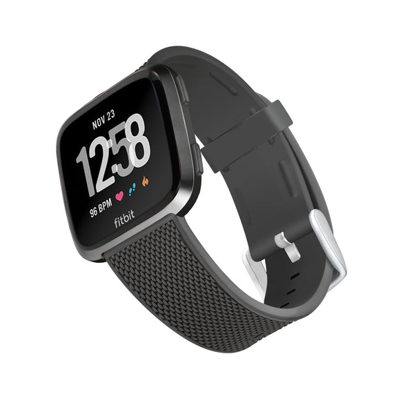 Designer Silicone Bands for Fitbit Versa and Versa 2 by WITHit - 2 Pack in Black and Gray Woven