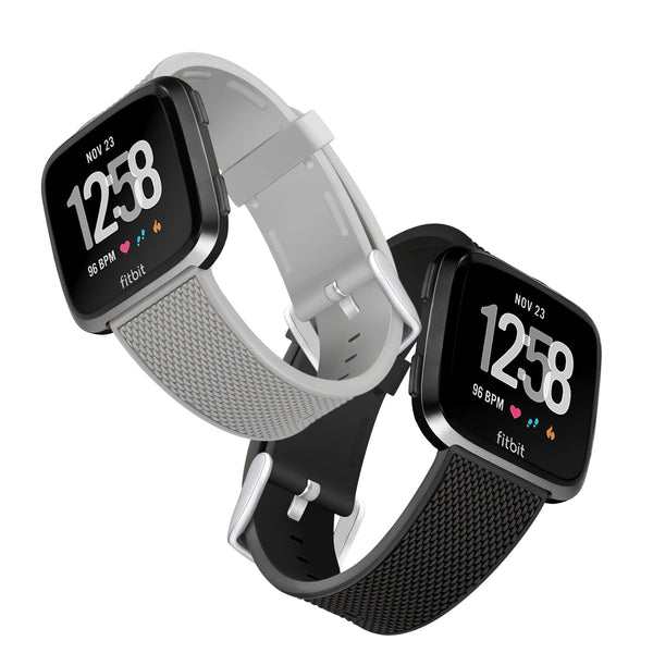 Designer Silicone Bands for Fitbit Versa and Versa 2 by WITHit - 2 Pack in Black and Gray Woven