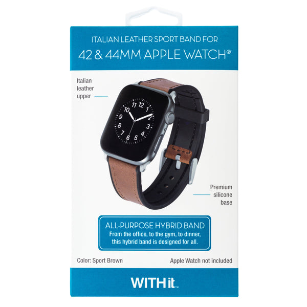 WITHit Leather Band for 42/44/45mm Apple Watch - Brown Hybrid Leather