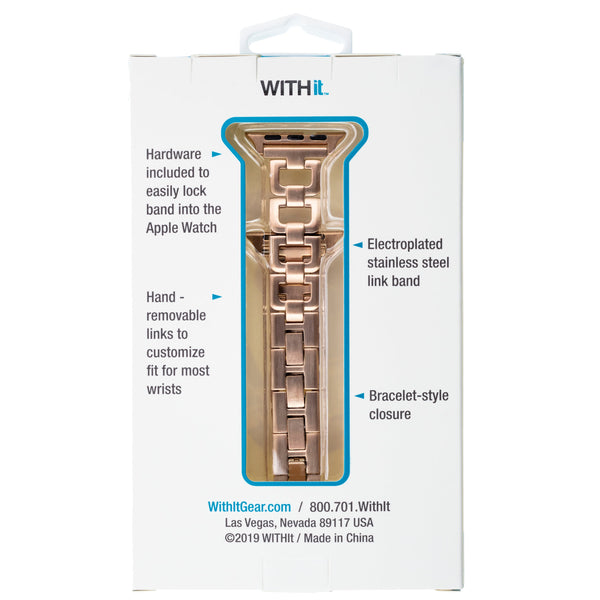 WITHit Stainless Steel Link Band for 38/40/41mm Apple Watch - Rose Gold