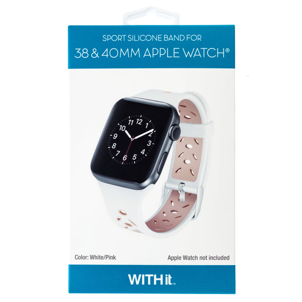 WITHit Silicone Band for 38/40mm Apple Watch - Sport, White/Pink