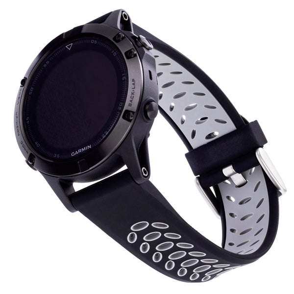 Designer Bands for 22mm Garmin fēnix 5, 5 Plus & 6 - 2 Pack in Black/Gray Sport & Black Mesh