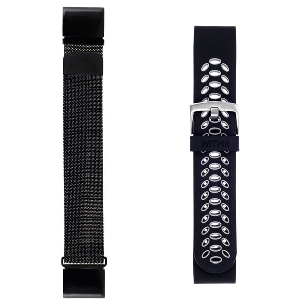 Designer Bands for 22mm Garmin fēnix 5, 5 Plus & 6 - 2 Pack in Black/Gray Sport & Black Mesh