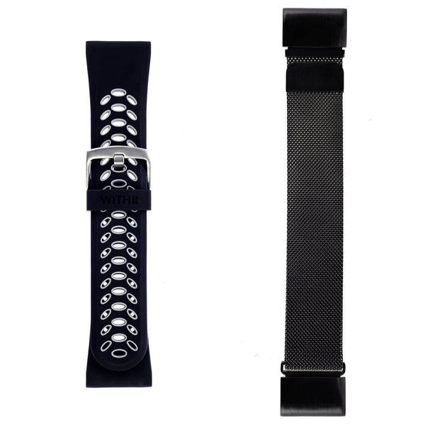 Designer Bands for 26mm Garmin fēnix 5X, 5X Plus & 6X - 2 Pack in Black/Gray Sport & Black Mesh