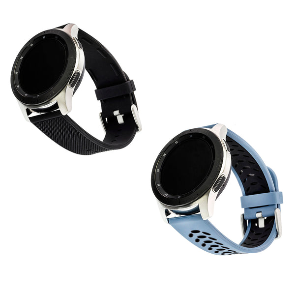 Sport Silicone Bands for Samsung Universal 22mm Smartwatch by WITHit - 2 Pack in Bluestone/Black and Black