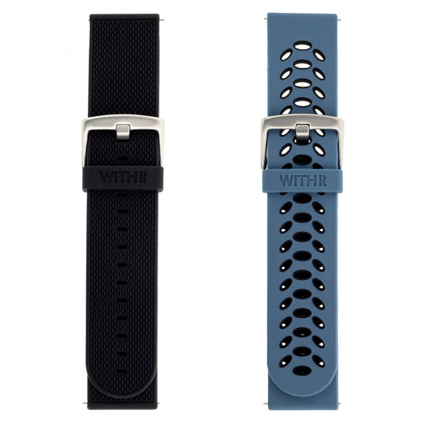 Sport Silicone Bands for Samsung Universal 22mm Smartwatch by WITHit - 2 Pack in Bluestone/Black and Black