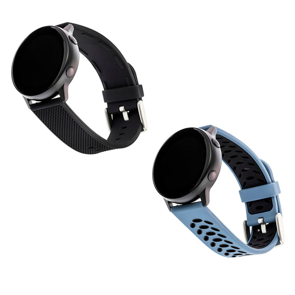 Sport Silicone Bands for Samsung Universal 20mm Smartwatch by WITHit - 2 Pack in Bluestone/Black and Black
