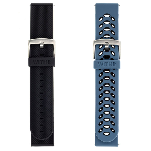 Sport Silicone Bands for Samsung Universal 20mm Smartwatch by WITHit - 2 Pack in Bluestone/Black and Black
