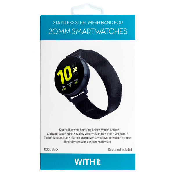 Designer Mesh Band for Samsung Universal 20mm Smartwatch by WITHit in Black