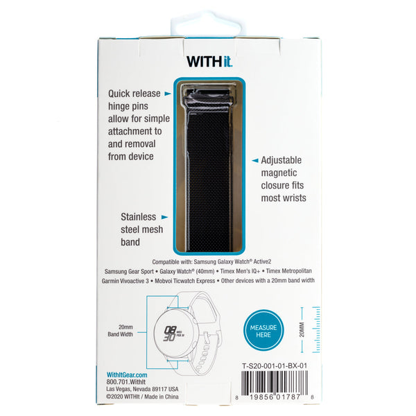 Designer Mesh Band for Samsung Universal 20mm Smartwatch by WITHit in Black