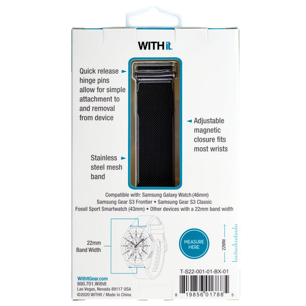 Designer Mesh Band for Samsung Universal 22mm Smartwatch by WITHit in Black