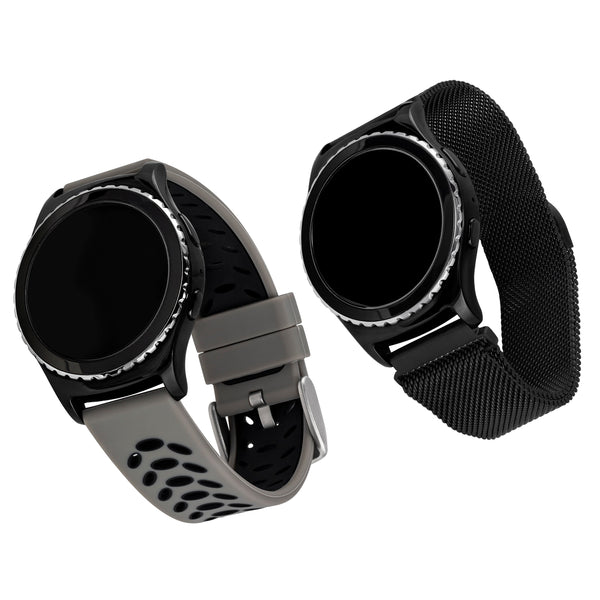 Designer Bands for Samsung Universal 22mm Smartwatch by WITHit - 2 Pack in Black Mesh and Gray/Black Silicone Sport