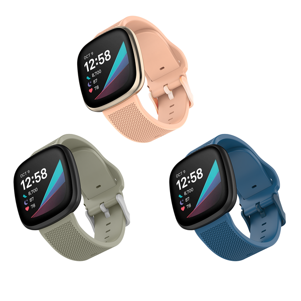 Silicone Keeperless FitBit Band, 3-Pack in Navy, Blush Pink, Light Grey