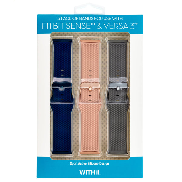 Silicone Keeperless FitBit Band, 3-Pack in Navy, Blush Pink, Light Grey