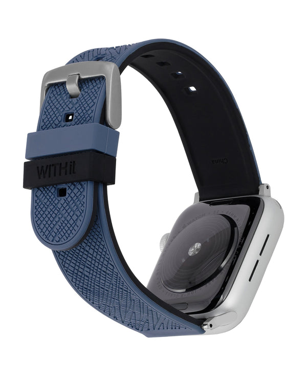 WITHit Silicone Band for 42/44/45mm Apple Watch - Bluestone/Black Saffiano