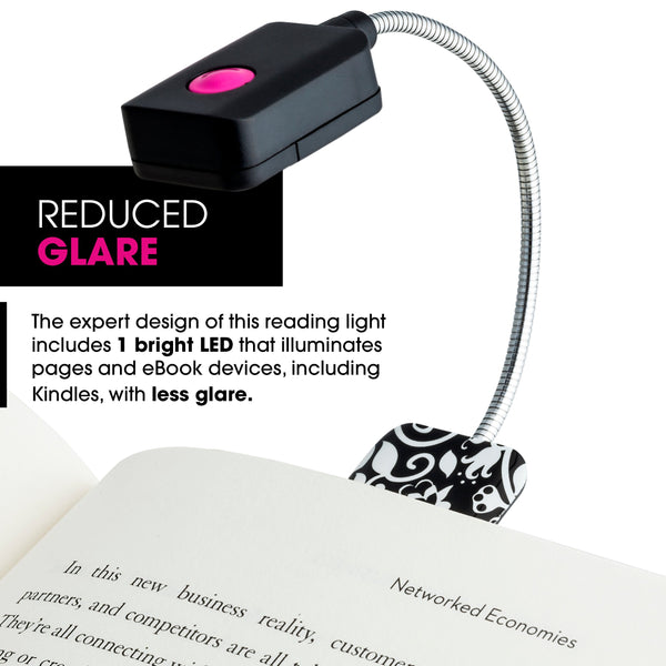 LED Book and Reading Light by French Bull - Black and White Floral Vine Pattern