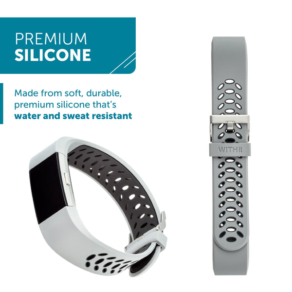 Designer Silicone Sport Band for Fitbit Charge 2 by WITHit in Gray/Black