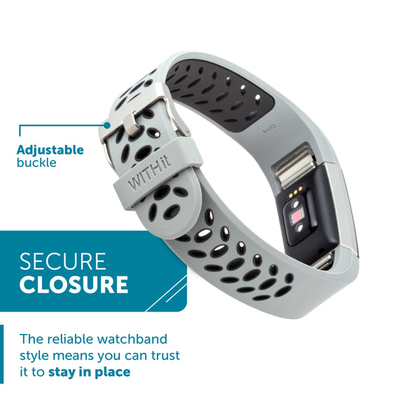 Designer Silicone Sport Band for Fitbit Charge 2 by WITHit in Gray/Black