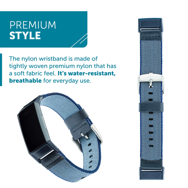Designer Nylon Band for Fitbit Charge 3 & Charge 4 by WITHit in Blue
