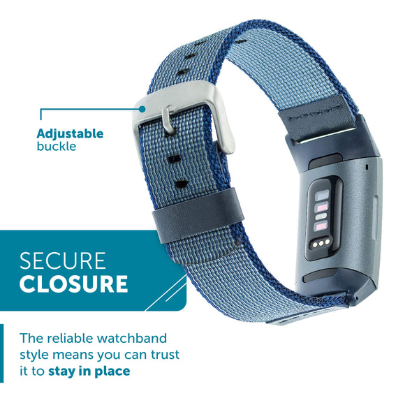 Designer Nylon Band for Fitbit Charge 3 & Charge 4 by WITHit in Blue