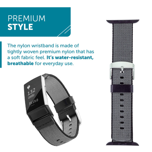 Designer Nylon Band for Fitbit Charge 3 & Charge 4 by WITHit in Black