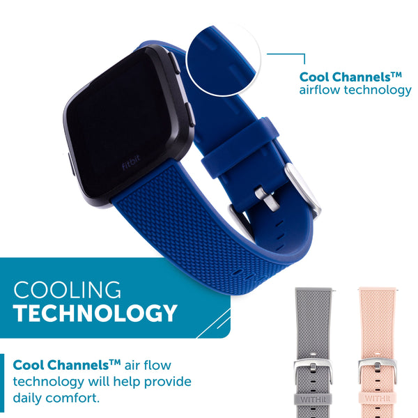Designer Silicone Bands for Fitbit Versa and Versa 2 by WITHit - 3 Pack in Navy, Blush Pink, and Light Gray
