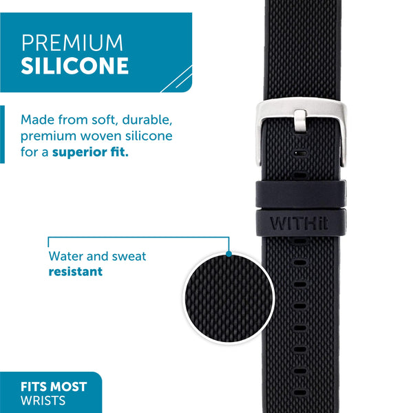 WITHit Silicone Band for 42/44/45mm  Apple Watch - Black Woven with 2 Keepers