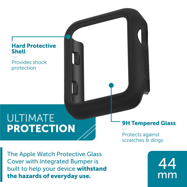 WITHit Protective Glass Cover with Integrated Black Bumper for the 44mm Apple Watch