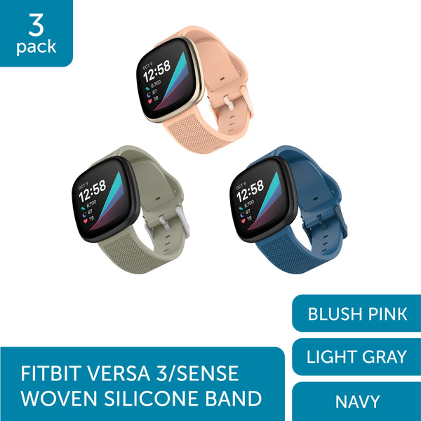 Silicone Keeperless FitBit Band, 3-Pack in Navy, Blush Pink, Light Grey