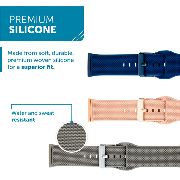 Silicone Keeperless FitBit Band, 3-Pack in Navy, Blush Pink, Light Grey