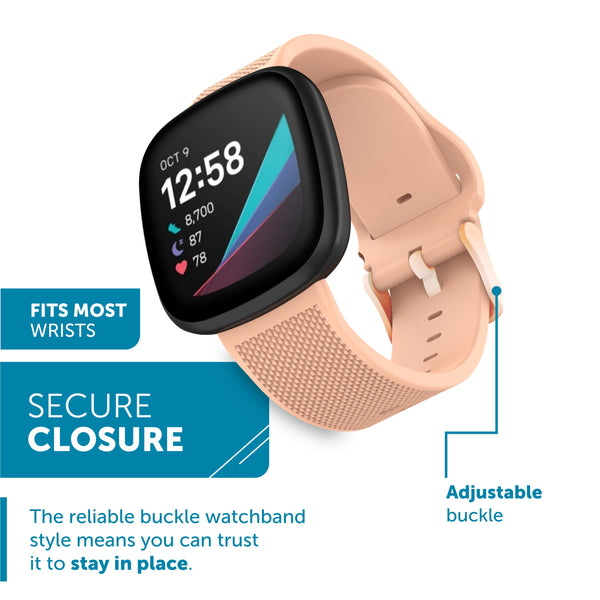 Silicone Keeperless FitBit Band, 3-Pack in Navy, Blush Pink, Light Grey
