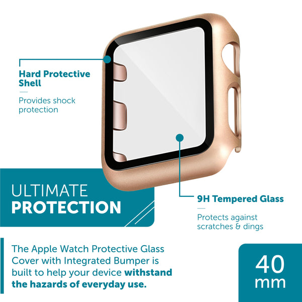 WITHit Protective Glass Cover with Integrated Gold/Rose Gold Bumper for the 40mm Apple Watch