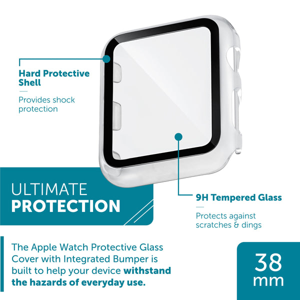 WITHit Protective Glass Cover with Integrated Clear Bumper for the 38mm Apple Watch
