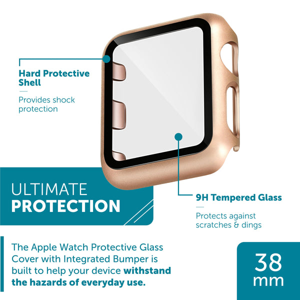 WITHit Protective Glass Cover with Integrated Gold/Rose Gold Bumper for the 38mm Apple Watch