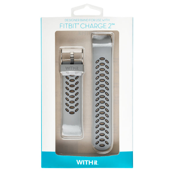 Designer Silicone Sport Band for Fitbit Charge 2 by WITHit in Gray/Black