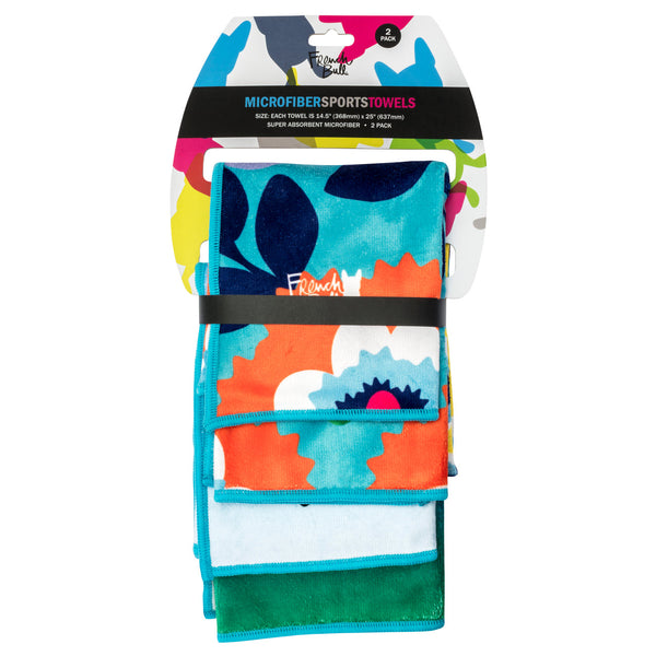 French Bull Microfiber Sport Towels - 2 Pack -  Blue Ombre & Suzani Turq
