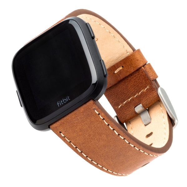 Leather FitBit Versa Band, 2-Pack in Brown, Black Nylon