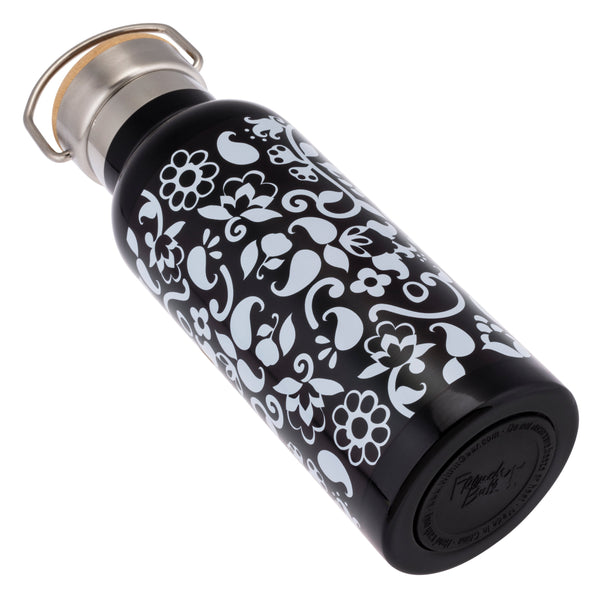 French Bull Stainless Steel Insulated Water Bottle - Black & White Vine