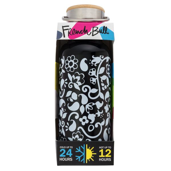 French Bull Stainless Steel Insulated Water Bottle - Black & White Vine