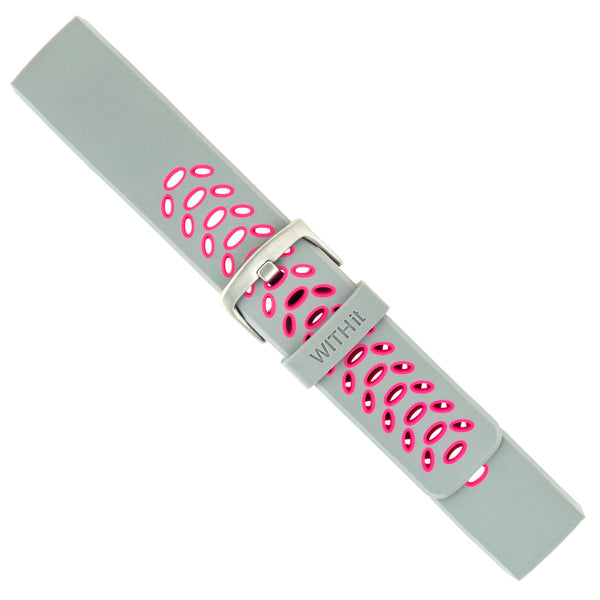 Designer Silicone Band for Fitbit Charge 3 & Charge 4 by WITHit in Gray/Pink Sport