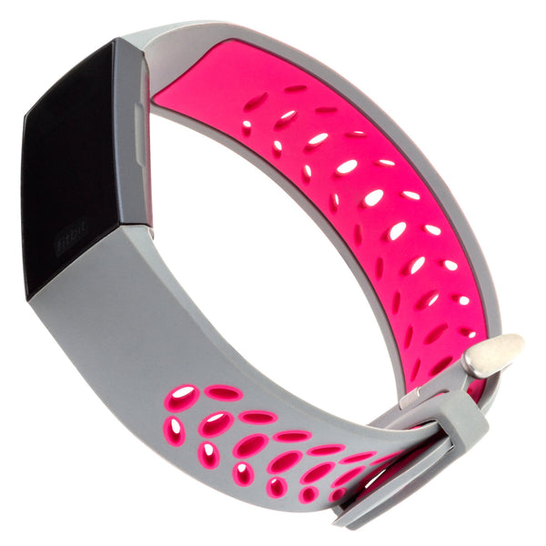 Designer Silicone Band for Fitbit Charge 3 & Charge 4 by WITHit in Gray/Pink Sport