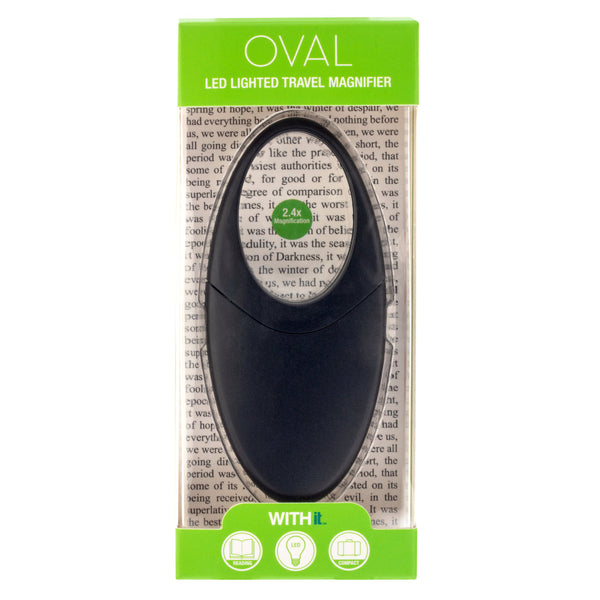 WITHit Lighted Oval Travel Magnifier  - Black