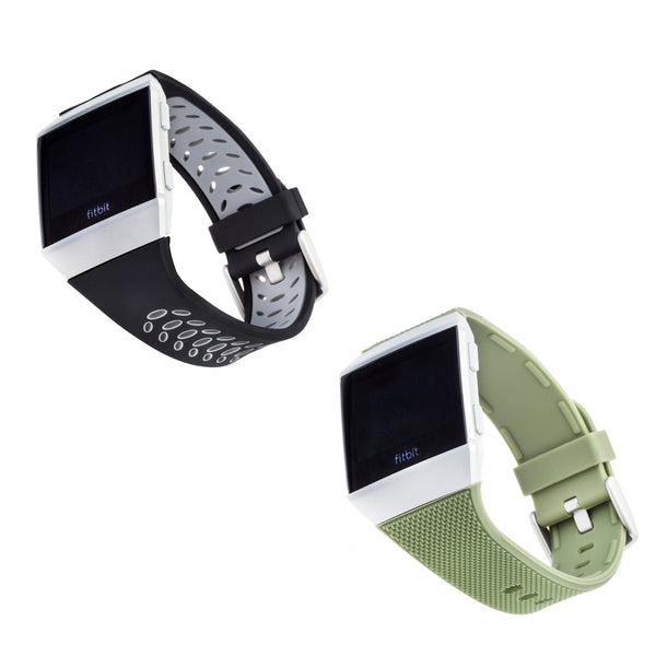 Silicone FitBit Ionic Band, 2-Pack in Black/Grey, Olive Woven