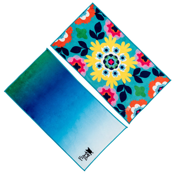 French Bull Microfiber Sport Towels - 2 Pack -  Blue Ombre & Suzani Turq