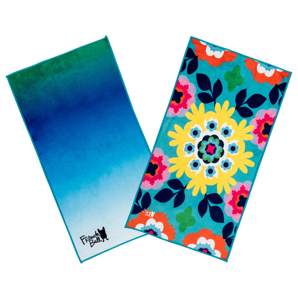 French Bull Microfiber Sport Towels - 2 Pack -  Blue Ombre & Suzani Turq