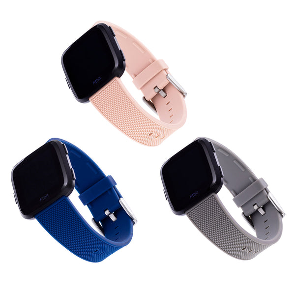 Designer Silicone Bands for Fitbit Versa and Versa 2 by WITHit - 3 Pack in Navy, Blush Pink, and Light Gray